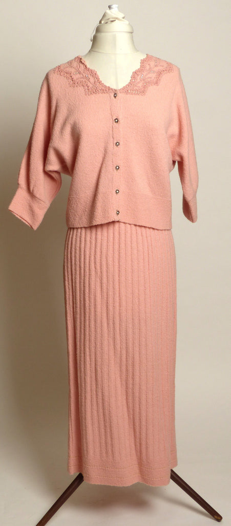 Circa 1950s Jernat Pale Pink Wool Sweater/Skirt Set - "Zip-off" Hem!!