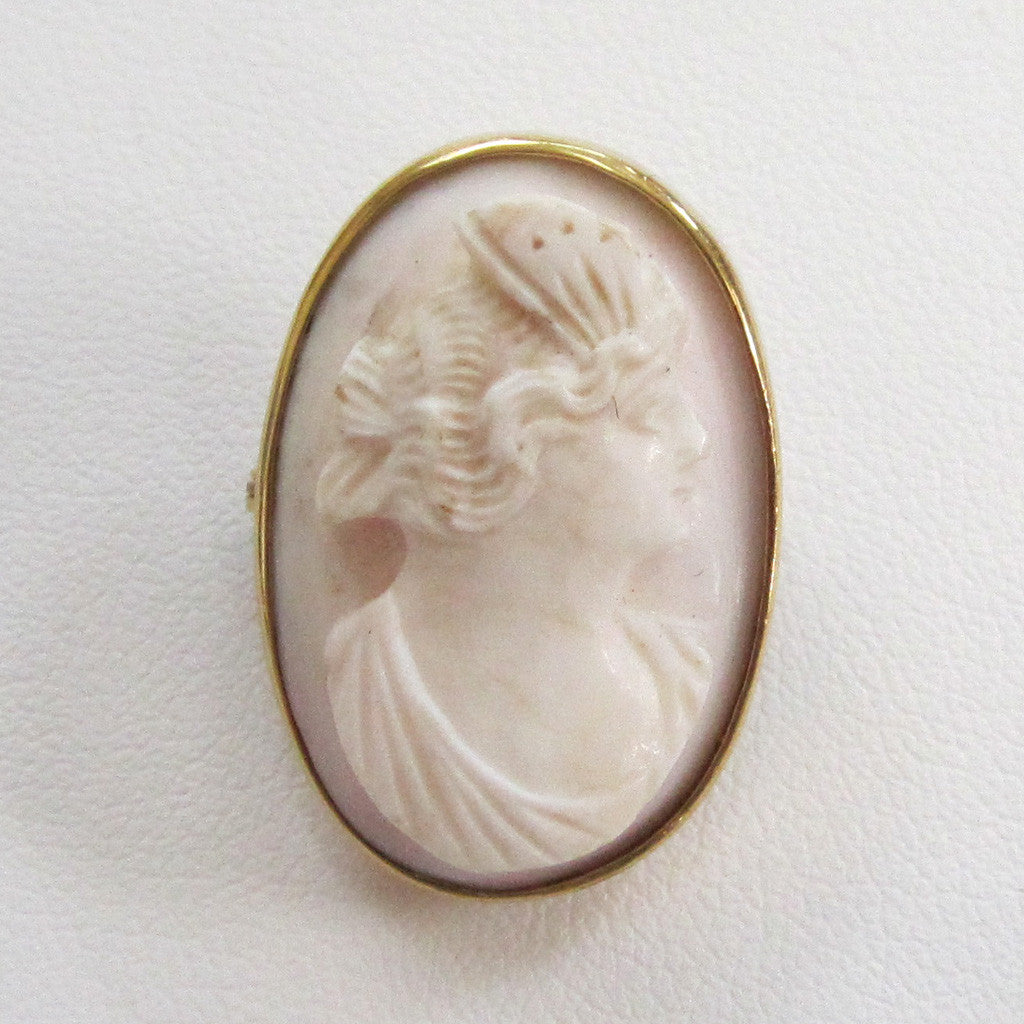 14K Yellow Gold Coral Cameo Brooch/Pin - D & L  Vintage 