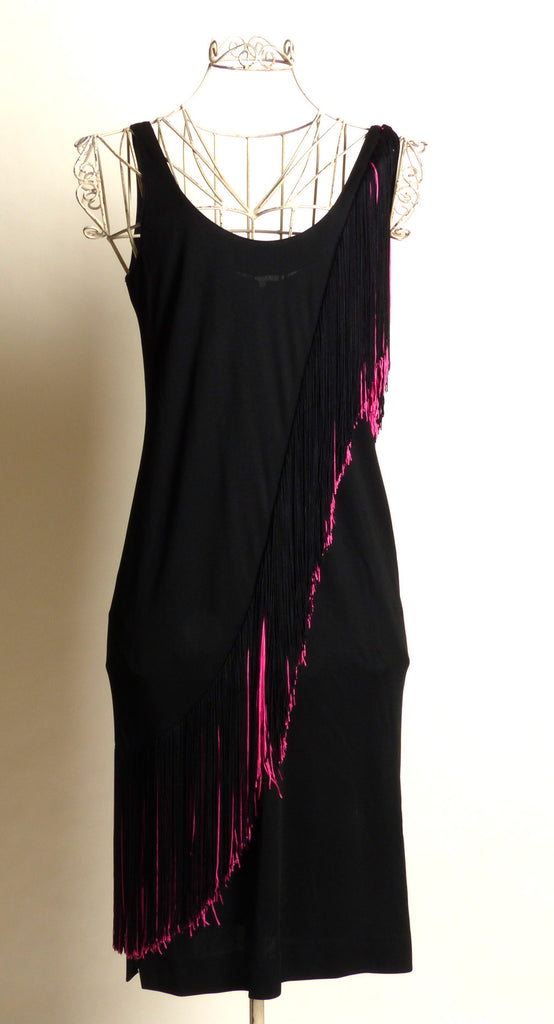 Circa 1970s/1980s Lilli Diamond of California Black and Pink Fringed Dress