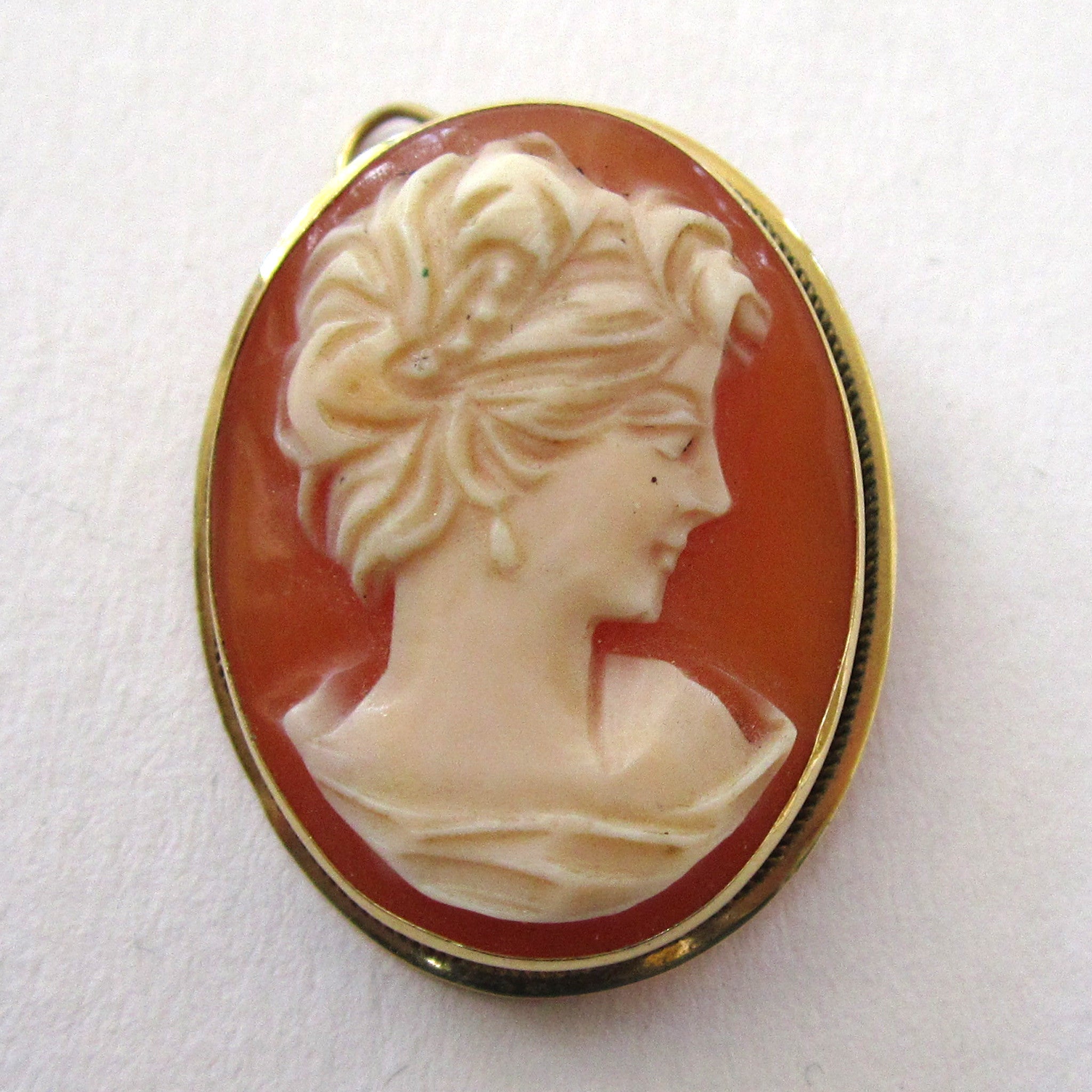 18K Yellow Gold Estate Shell Cameo Brooch/Pin/Pendant - D & L  Vintage 