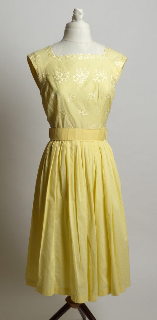 Circa 1960s Yellow Cotton Embroidered Sundress