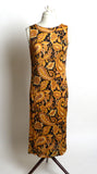 Circa 1960s Black and Gold Paisley Silk Jersey Dress - D & L  Vintage 