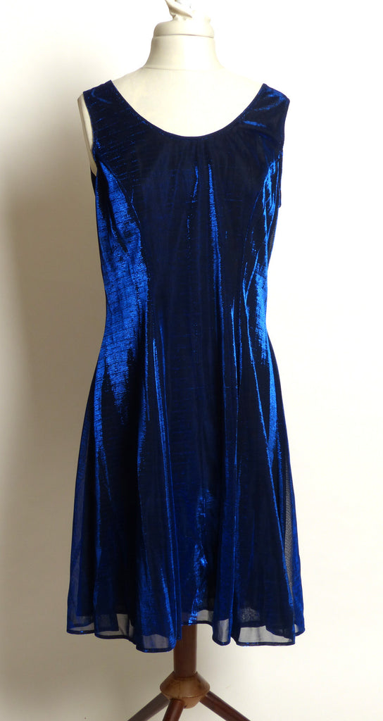 Circa 1980s SharAidNites Blue Velvet Rhinestone Dress