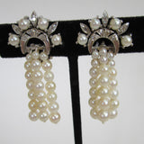 Circa 1950s 14K White Gold, Diamond and Cultured Pearl Earrings - D & L  Vintage 