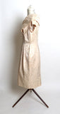 Circa 1950s Cream Brocade Shawl-Collared Dress - D & L  Vintage 