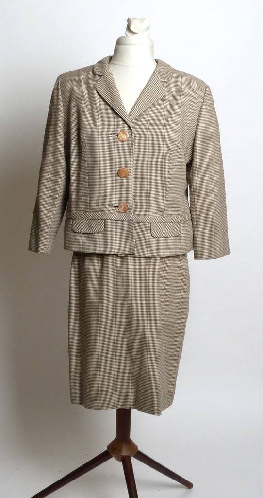 Circa 1940s Wool Brown/Cream Houndstooth Suit
