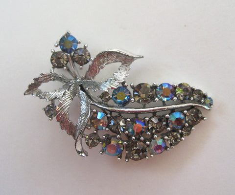 Lisner Silver Tone Aurora Borealis Leaf Brooch/Pin - D & L  Vintage 