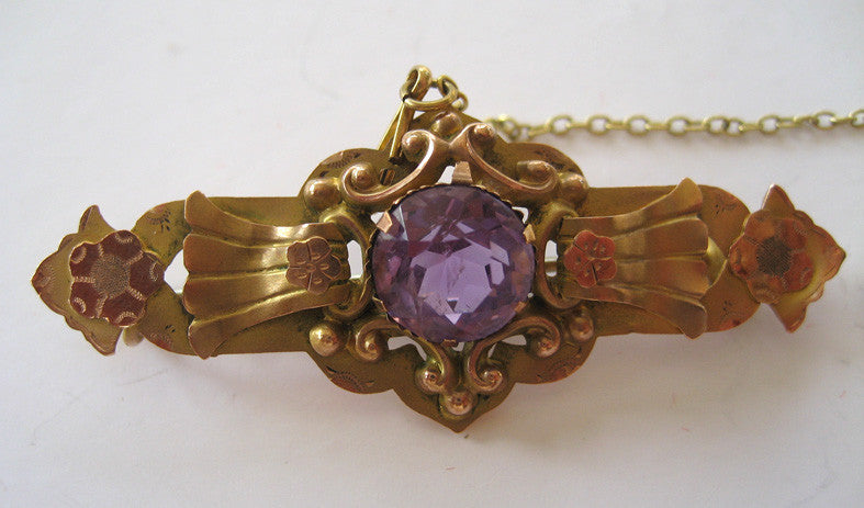 Victorian 9 ct. Yellow and Rose Gold Amethyst Brooch/Pin
