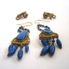 Art Deco Brass and Blue Glass Earrings - D & L  Vintage 