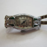 Art Deco Bulova 14K White Gold Diamond and Emerald Watch - D & L  Vintage 