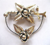 Art Deco Sterling Silver Bird and Flower Pin - D & L  Vintage 