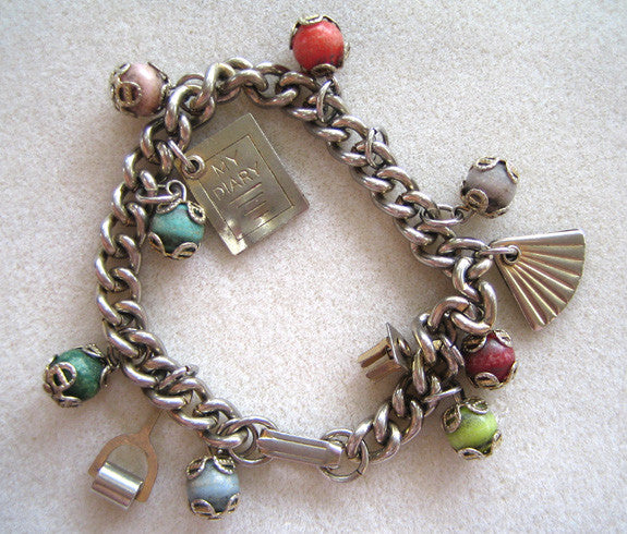 Silver-Tone Link Beaded Charm Bracelet