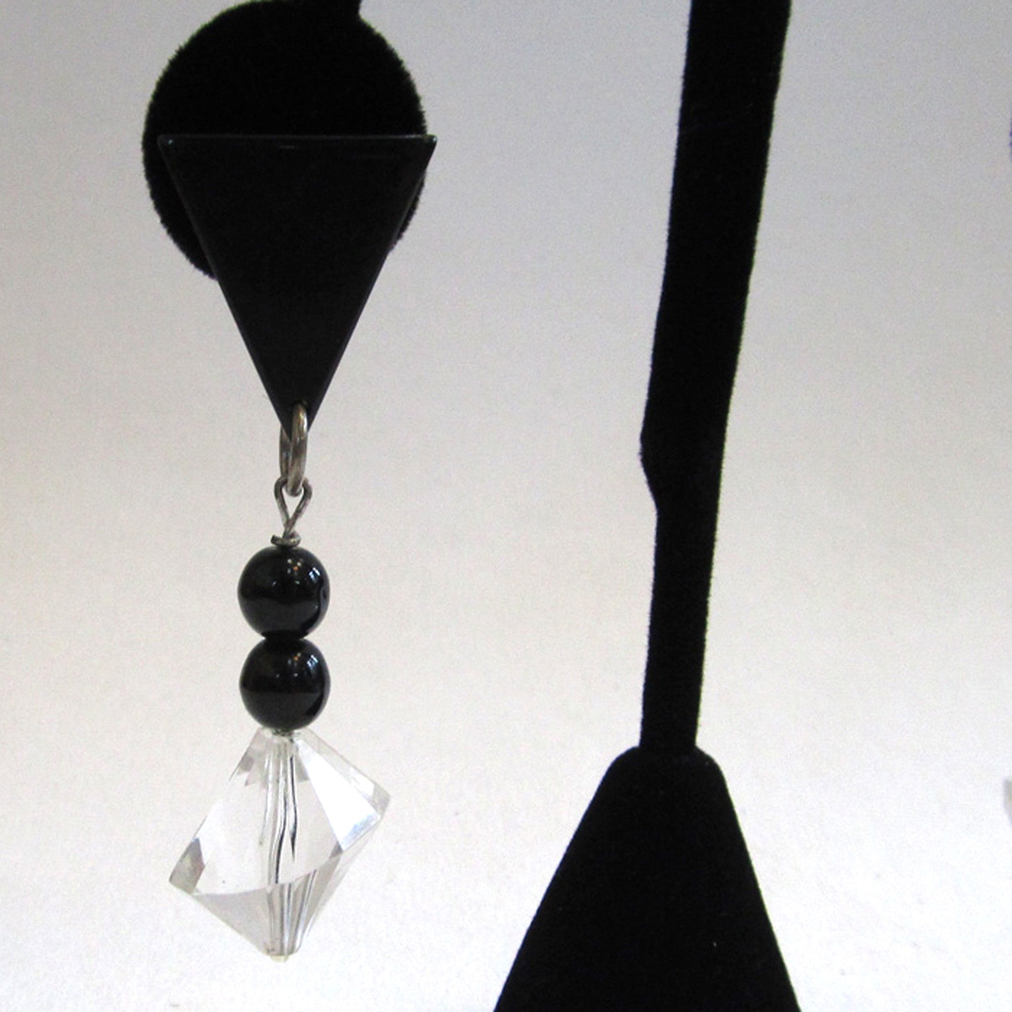 Black and Clear Lucite Architectural Drop Pierced Earrings - D & L  Vintage 