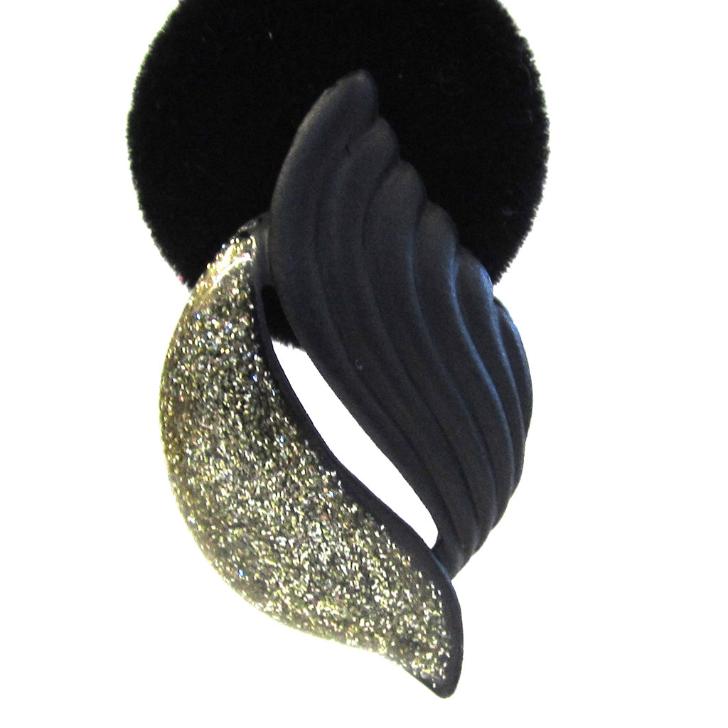 Black and Gold Glitter Leaf Pierced Earrings - D & L  Vintage 