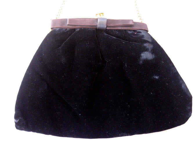 Black Velvet Purse with Leather Bow