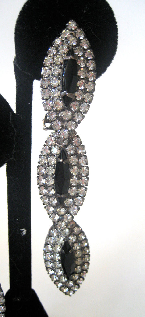 Articulated Black and Clear Rhinestone Line Earrings