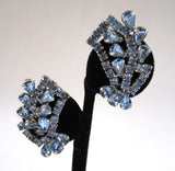 Circa 1950s Blue Rhinestone Fan Earrings - D & L  Vintage 