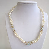 Triple-Strand of Rice Pearl, Blue Topaz, Rose Quartz and Gold Bead Necklace/Pendant - D & L  Vintage 