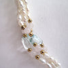 Triple-Strand of Rice Pearl, Blue Topaz, Rose Quartz and Gold Bead Necklace/Pendant - D & L  Vintage 