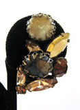 Regency Brown Art Glass and Rhinestone Earrings - D & L  Vintage 