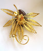 Unsigned Filigree Goldtone and Brown Stone Brooch/Pin - D & L  Vintage 
