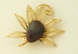 Unsigned Filigree Goldtone and Brown Stone Brooch/Pin - D & L  Vintage 