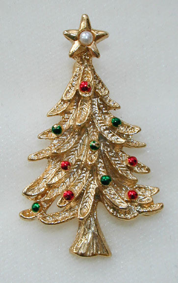 Gerry Goldtone and Enamel Christmas Tree Brooch/Pin