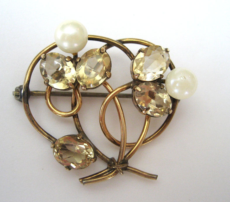 WRE Gold-filled Citrine and Pearl Brooch/Pin