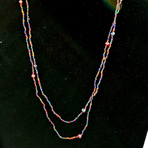 Glass multi-colored Seed Bead Necklace - D & L  Vintage 