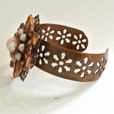 Copper and Glass Bead Floral Cuff Bracelet - D & L  Vintage 