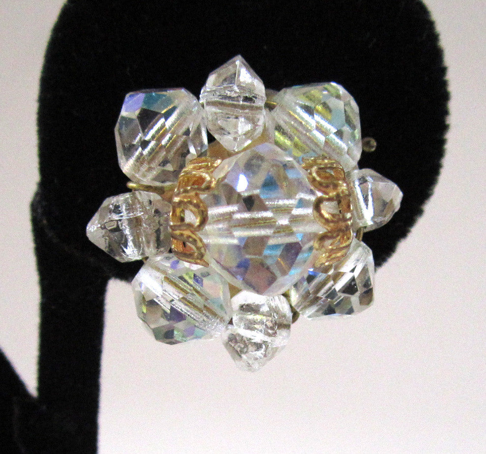 Wired Aurora Borealis Crystal Bead Filigree Earrings - D & L  Vintage 