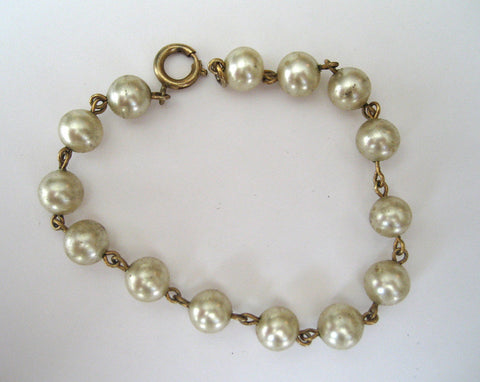 Gold Filled Faux Pearl Bracelet - D & L  Vintage 