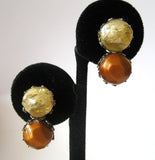 Dalsheim Bronze and Beige Double Ball Earrings - D & L  Vintage 