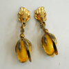 Gold-tone Yellow Enamel Tropical Flower Earrings - D & L  Vintage 