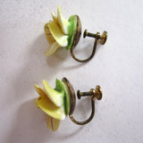 English China Yellow Pansy Earrings - D & L  Vintage 