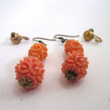 Art Deco Plastic Coral Bead Earrings - D & L  Vintage 