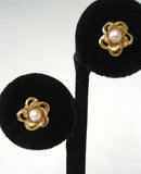 Unsigned Goldtone Faux Pearl Earrings - D & L  Vintage 