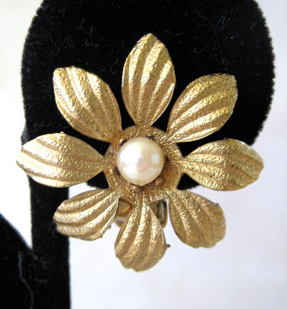 Gold-filled Cultured Pearl Floral Earrings