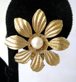 Gold-filled Cultured Pearl Floral Earrings - D & L  Vintage 