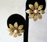 Gold-filled Cultured Pearl Floral Earrings - D & L  Vintage 