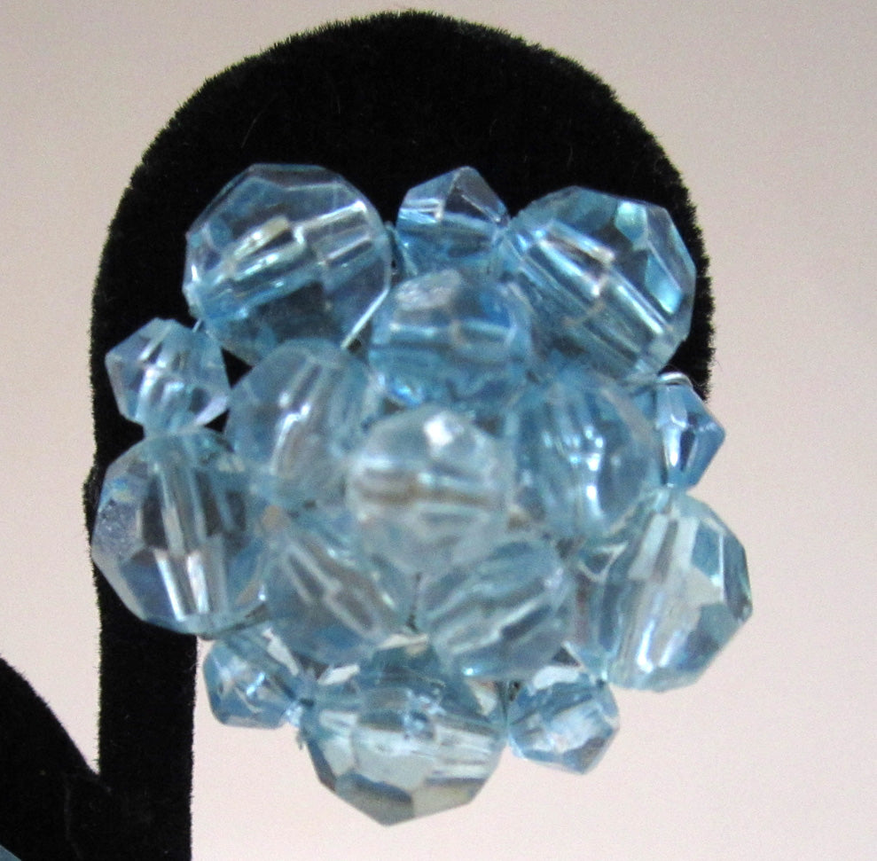 German-Made Pale Blue Plastic Faceted Bead Earrings