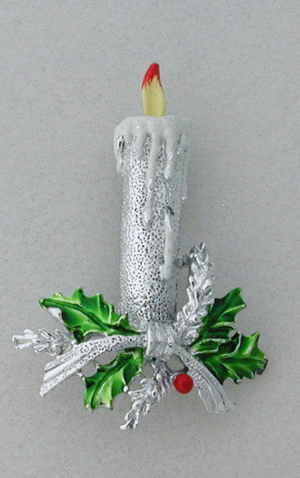 Gerry's Silver-Tone Enamel Christmas Candle Brooch/Pin - D & L  Vintage 