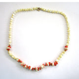 Gold-Tone Polished Stone and Coral Bead Necklace - D & L  Vintage 