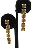 Silver-Tone Smoke-Colored Rhinestone Line Earrings - D & L  Vintage 