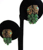 Brass Green Glass Bead Leaf and Floral Earrings - D & L  Vintage 