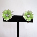 Green Enamel Floral Earrings - D & L  Vintage 
