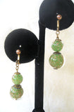 Art Deco Green and Gold Colored Glass Ball Drop Earrings - D & L  Vintage 