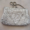 Hong Kong Glass Cream and Silver Seed Bead and Rhinestone Purse - D & L  Vintage 