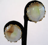 Miriam Haskell Gold Tone Beige Art Glass Disk Earrings - D & L  Vintage 