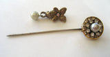 Unsigned Miriam Haskell Faux Pearl and Rhinestone Stick Pin - D & L  Vintage 